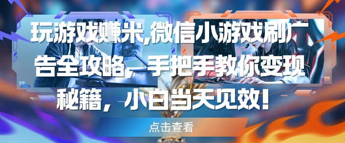 玩游戏挣米，微信小游戏刷广告全攻略，手把手教你变现秘籍，小白当天见效-云长聊项目