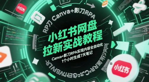 小红书网盘拉新实战教程，Canva+影刀RPA实现内容全自动化，1个小时生成7天笔记-云长聊项目