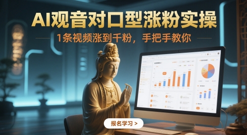 AI观音对口型涨粉实操，1条视频涨到千粉，手把手教你-云长聊项目
