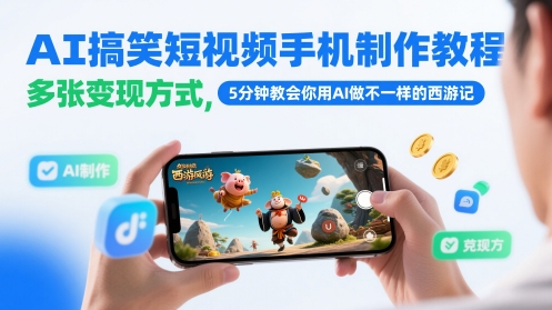 AI搞笑短视频手机制作教程，多张变现方式，5分钟教会你用AI做不一样的西游记-云长聊项目