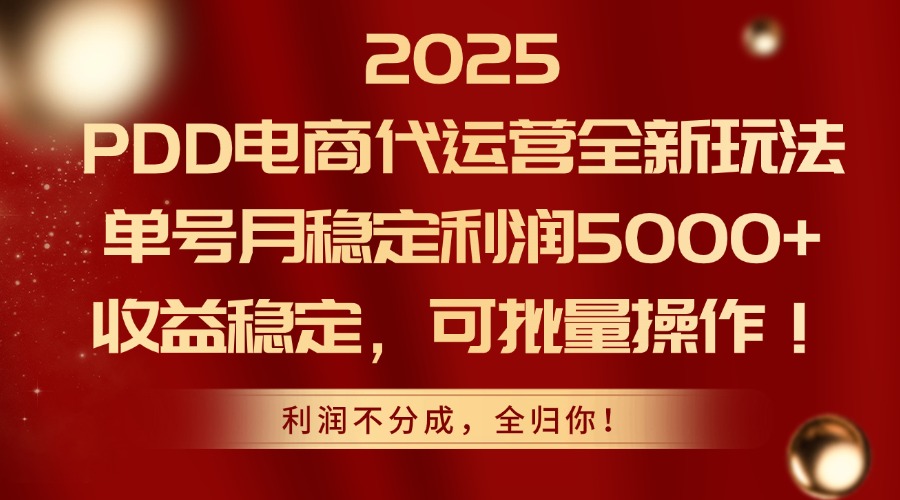 2025PDD电商代运营全新玩法，单号月稳定利润5000+，收益稳定，可批量操作-云长聊项目