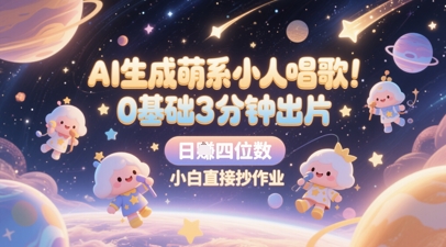 AI生成萌系小人唱歌，0基础3分钟出片，28个作品涨粉8.9W，单条最高19W赞，日入四位数，小白直接抄作业-云长聊项目