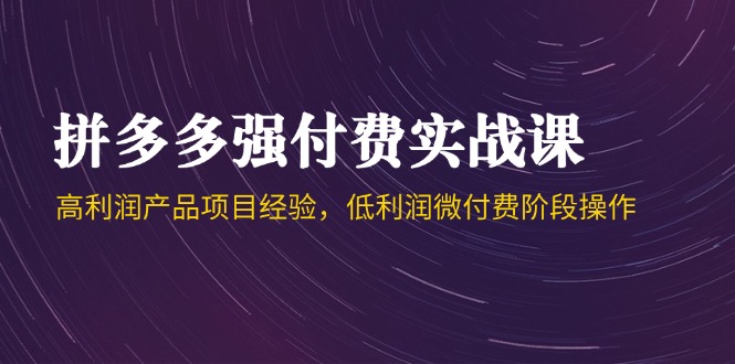拼多多强付费实战课-44期，高利润产品项目经验，低利润微付费阶段操作-云长聊项目