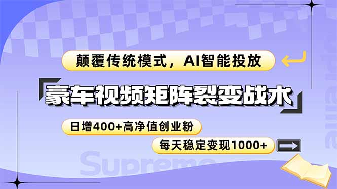 豪车视频矩阵裂变战术，颠覆传统模式，AI智能投放，日增400+高净值创业…-云长聊项目