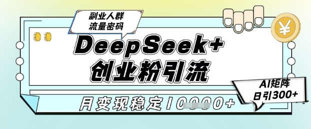 DeepSeek+创业粉精准引流，全新分享课4.0玩法，AI矩阵日引300+，多种变现方式，稳定月入1W-云长聊项目