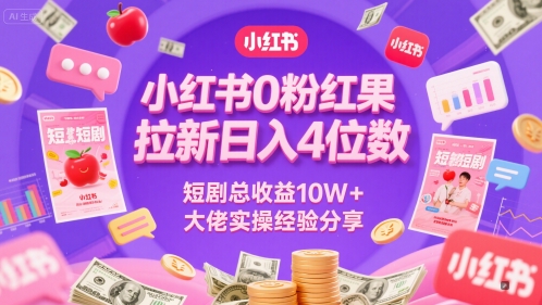 小红书0粉红果短剧拉新日入4位，数短剧总收益10W+大佬实操经验分享-云长聊项目