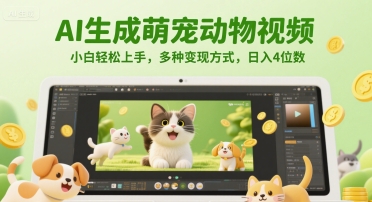 AI生成萌宠动物视频，小白轻松上手，多种变现方式，日入4位数-云长聊项目