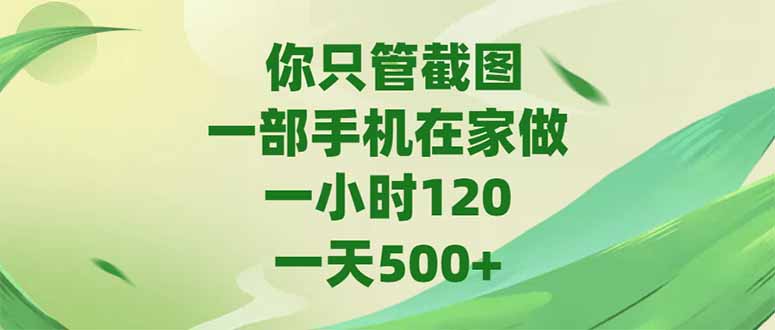 你只管截图，一部手机在家做，一小时120，-天500+-云长聊项目