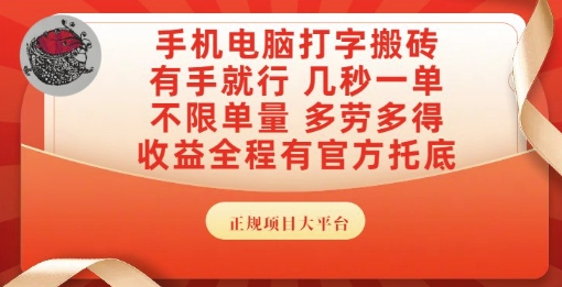 手机电脑打字搬砖，副业可发展主业来做蓝海项目，有手就行，几秒一单，不限单量，多劳多得【揭秘】-云长聊项目