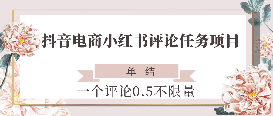抖音电商小红书评论任务项目，一个评论0.5，一单一结 不限量-云长聊项目