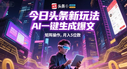 今日头条新玩法，AI一键生成爆文，矩阵操作，月入5位数-云长聊项目