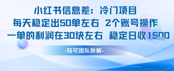 小红书信息差冷门项目一单利润30块每天稳定1.5k左右2个账号操作-云长聊项目