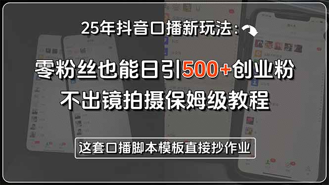 25年抖音口播新玩法：零粉丝也能日引500+创业粉，不出镜拍摄保姆级教程…-云长聊项目