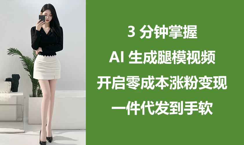 3分钟掌握AI生成腿模视频，开启0成本涨粉变现，一件代发到手软-云长聊项目